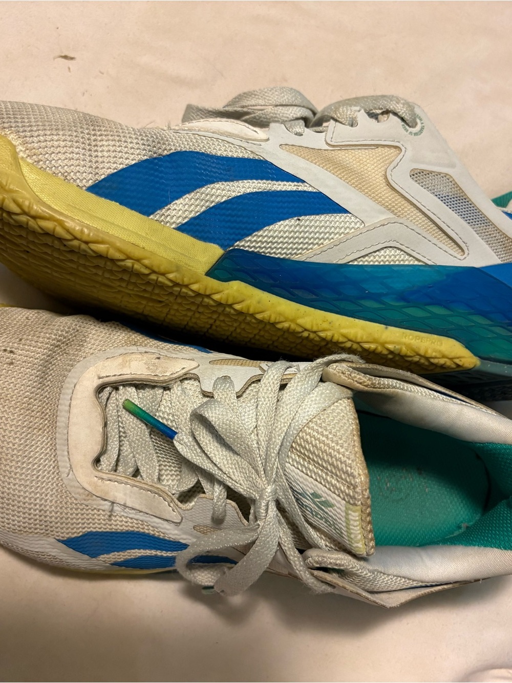 Reebok White Athletic Sneakers with Blue Green and Yellow